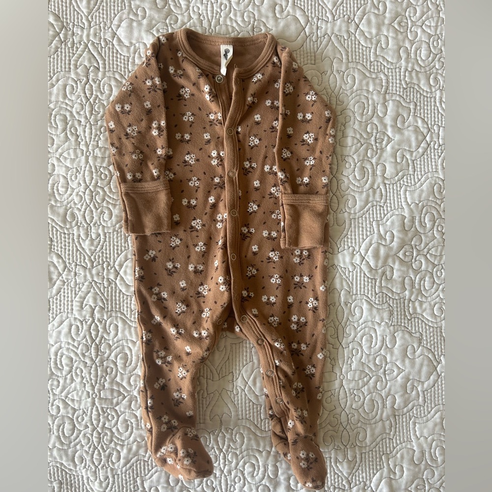 Quincy Mae Brown Magnolia Flower Pajama Footie